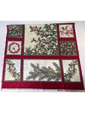 Chickadees & Berries Cotton Quilting Panel Fabric 23" x 44" Benartex